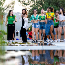 Concertgoers dance during CaliSamba's performance at Summer at Soka