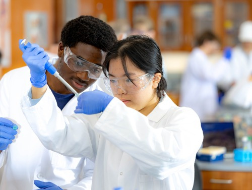 Two students working in a lab